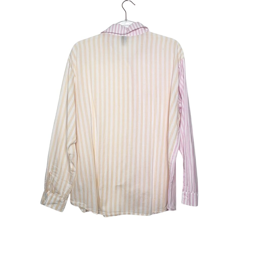 WILD FABLE Colorblock Striped Long Sleeve Button Up Shirt Yellow Pink Womens L - Picture 6 of 9